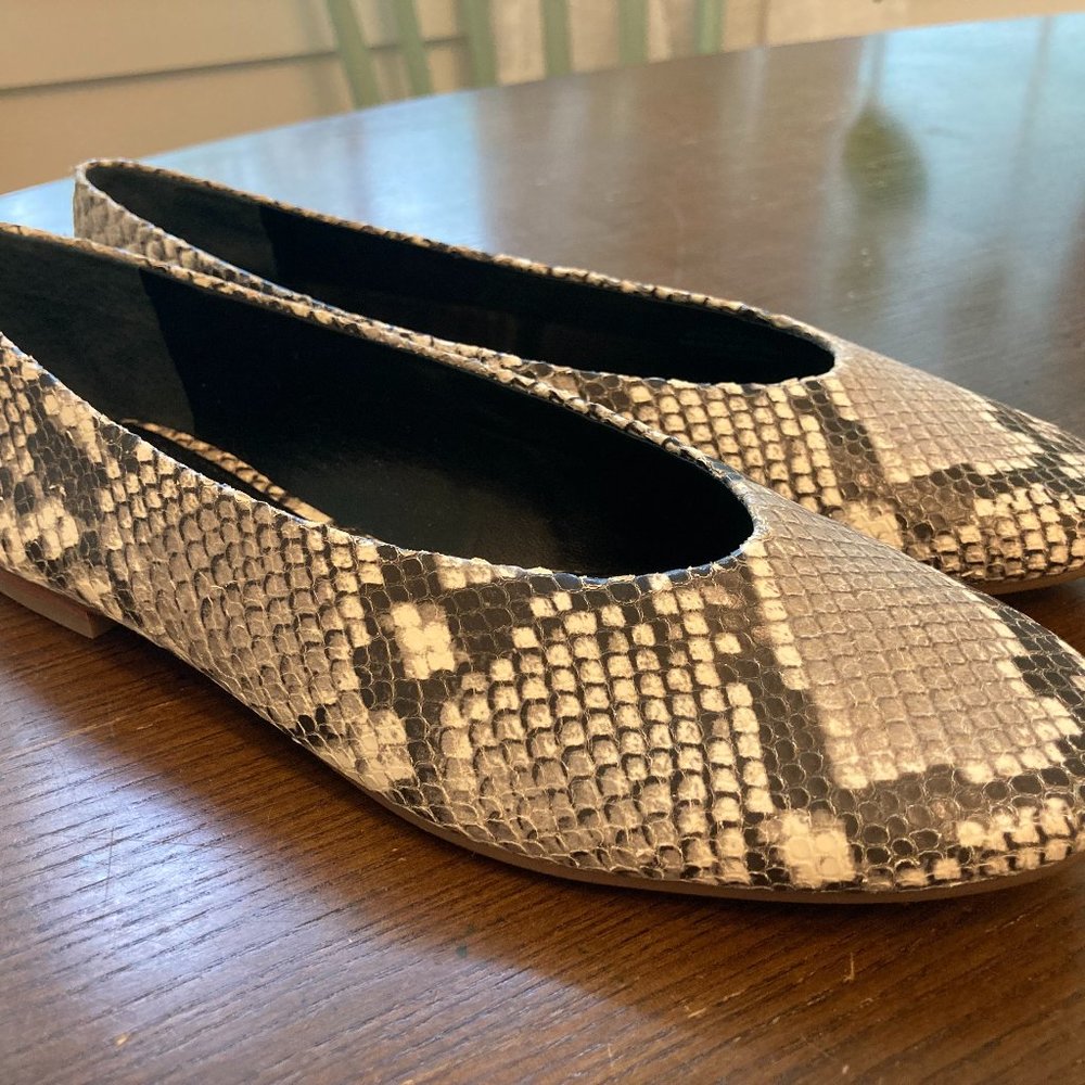 Size 7.5 Calvin Klein Women's Anete Ballet Flat - Snakeskin pattern - worn once!